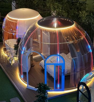 kopen 4.0m+2.7m Diameter Transparent Dome Tent Geodetische Dome Glamping PC Tenten Dome Huis online manufacture
