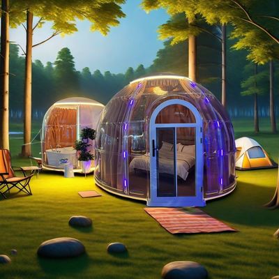 Nieuw ontwerp polycarbonaat koepel tent modulair prefab pc dubbele bubbel koepel huis voor resort